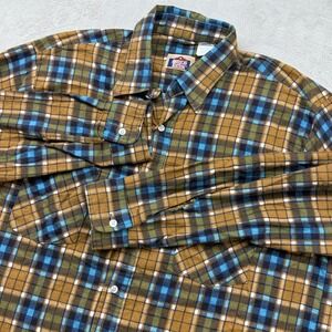 VTG American Edition Flannel Shirt Mens L Tall Brown Blue Plaid Button Down USA